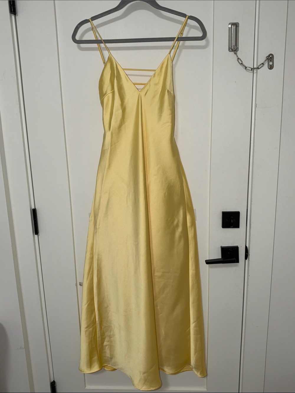 Zara Lemon Satin Midi Slip Dress with Double Strap Detail